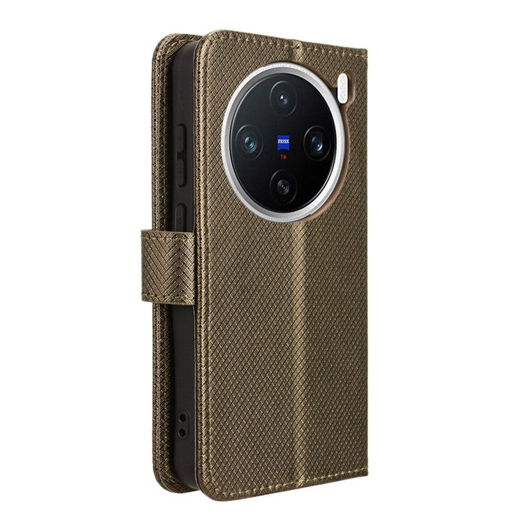 For vivo X200 5G Case PU Leather Diamond Texture Wallet Phone Cover - Brown