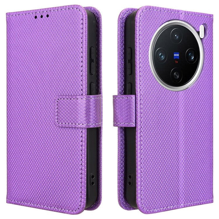 For vivo X200 5G Case PU Leather Diamond Texture Wallet Phone Cover - Purple