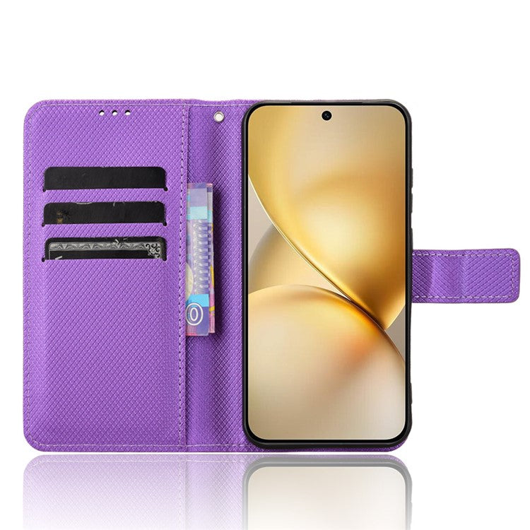 For vivo X200 5G Case PU Leather Diamond Texture Wallet Phone Cover - Purple