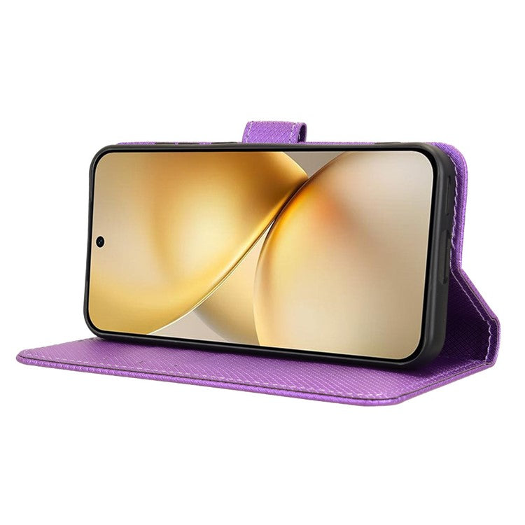 For vivo X200 5G Case PU Leather Diamond Texture Wallet Phone Cover - Purple