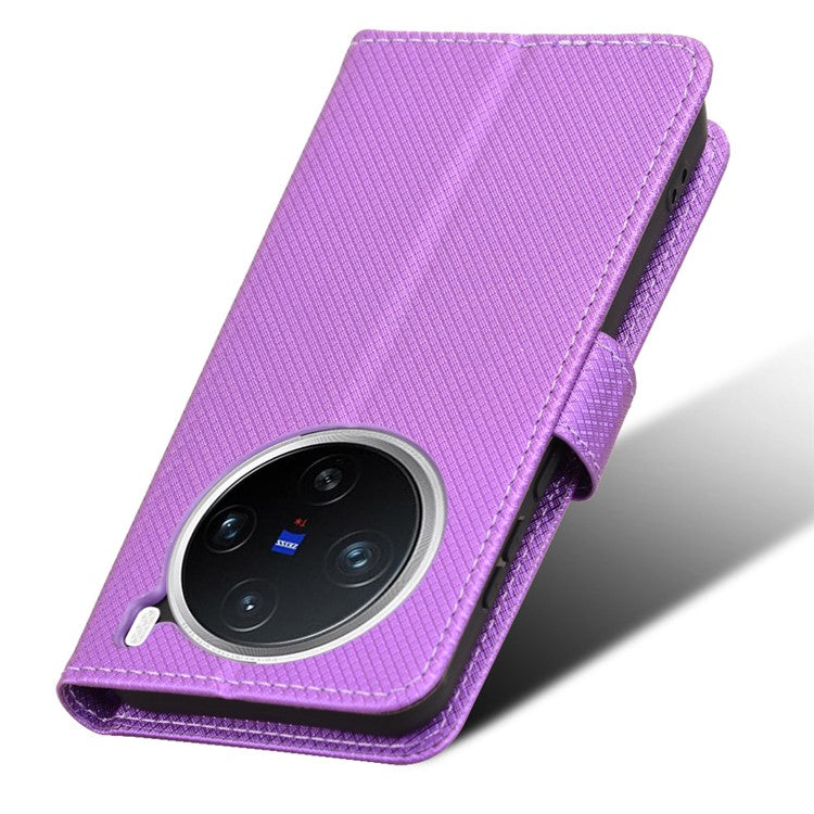 For vivo X200 5G Case PU Leather Diamond Texture Wallet Phone Cover - Purple