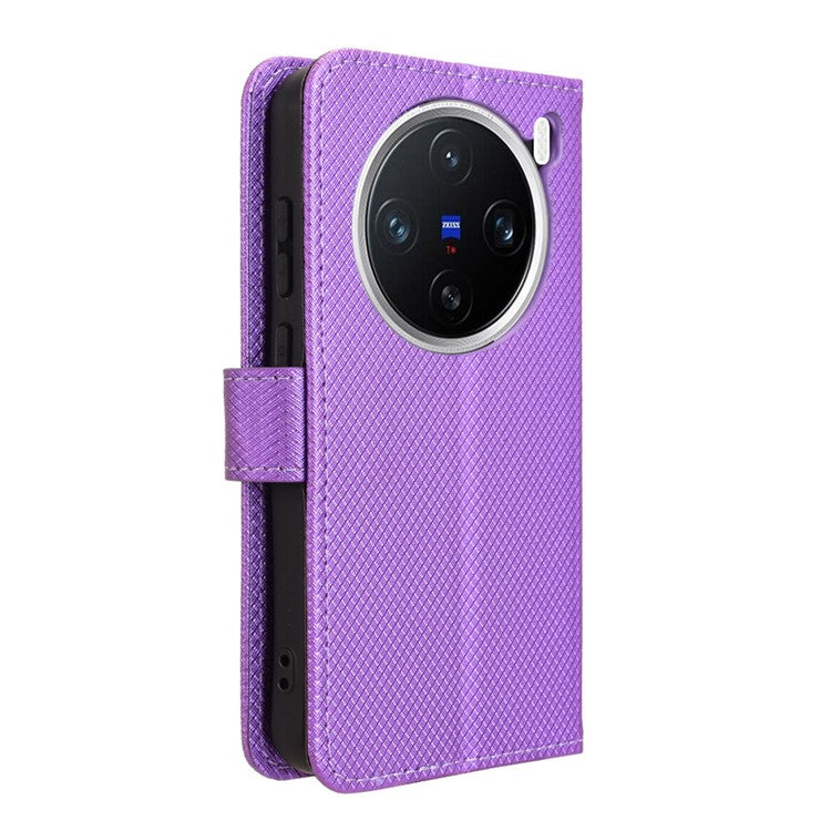 For vivo X200 5G Case PU Leather Diamond Texture Wallet Phone Cover - Purple