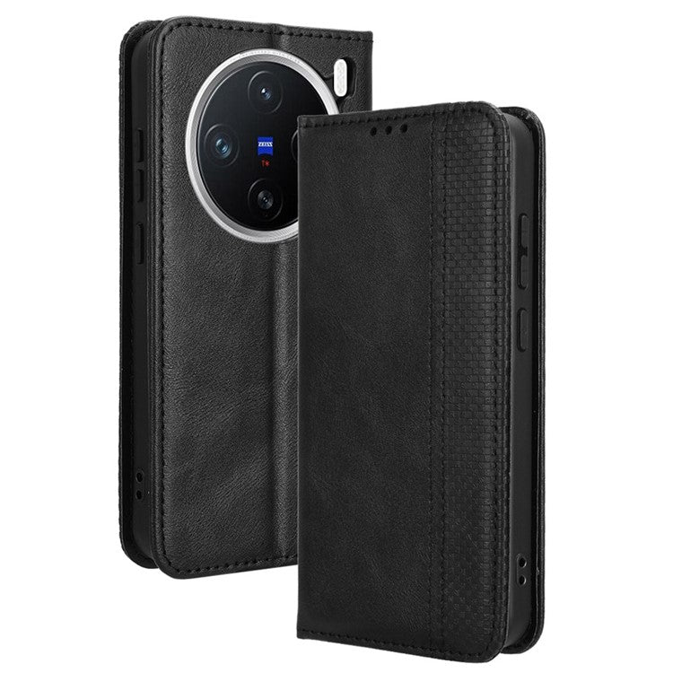 For vivo X200 Pro mini 5G Leather Case Wallet Stand Retro Texture Phone Cover - Black