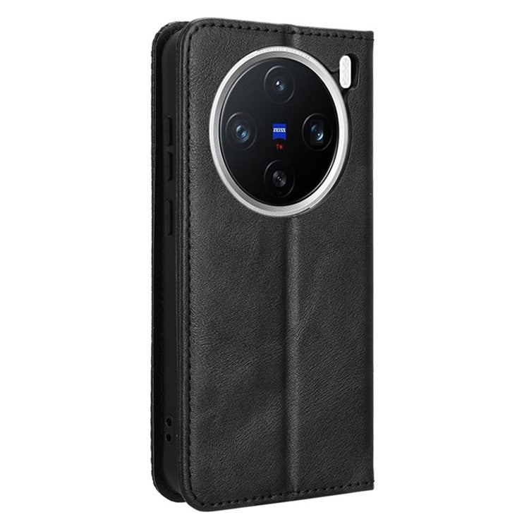 For vivo X200 Pro mini 5G Leather Case Wallet Stand Retro Texture Phone Cover - Black