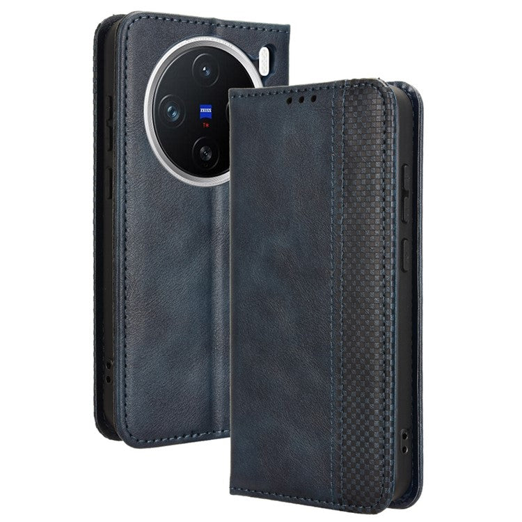 For vivo X200 Pro mini 5G Leather Case Wallet Stand Retro Texture Phone Cover - Blue