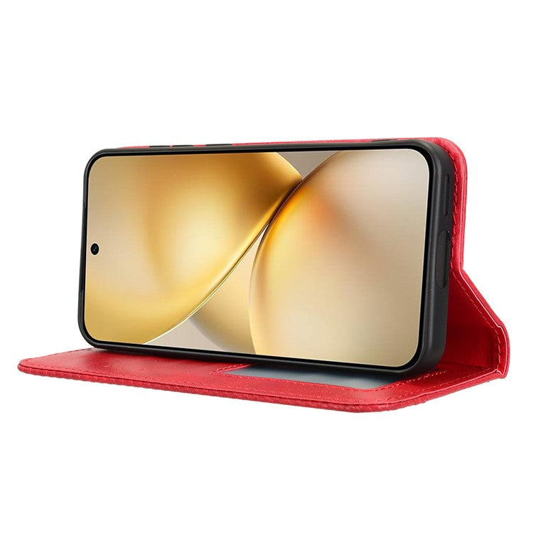 For vivo X200 Pro mini 5G Leather Case Wallet Stand Retro Texture Phone Cover - Red