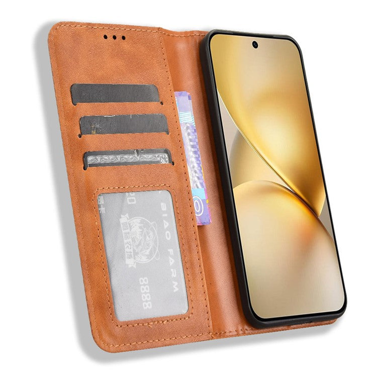 For vivo X200 Pro mini 5G Leather Case Wallet Stand Retro Texture Phone Cover - Brown