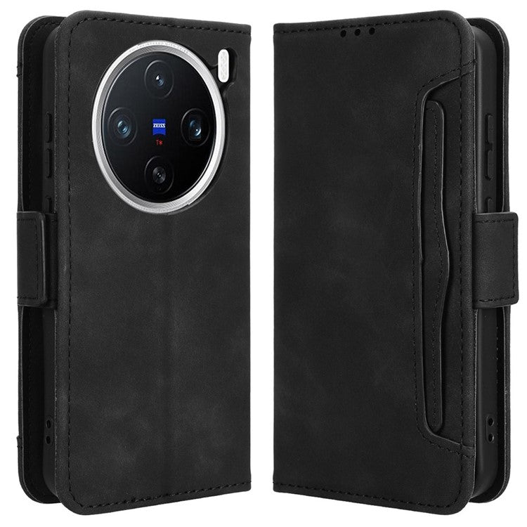 For vivo X200 Pro mini 5G Leather Case Phone Wallet Cover with Multiple Card Slots - Black