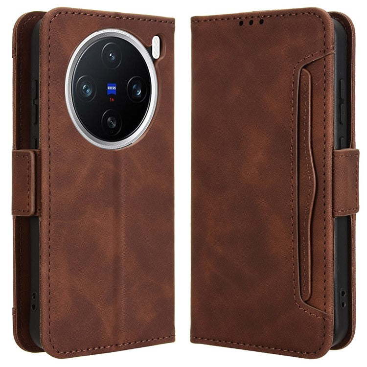 For vivo X200 Pro mini 5G Leather Case Phone Wallet Cover with Multiple Card Slots - Brown