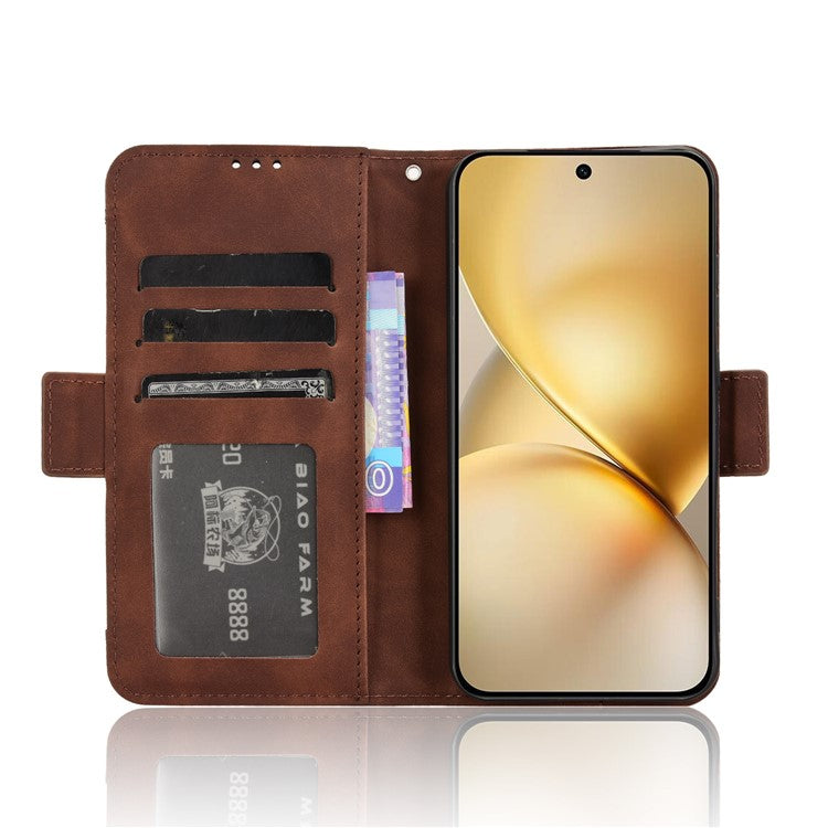 For vivo X200 Pro mini 5G Leather Case Phone Wallet Cover with Multiple Card Slots - Brown