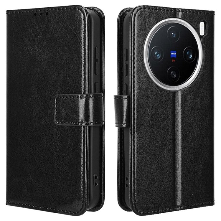 For vivo X200 Pro mini 5G Case Crazy Horse Texture PU Leather Phone Wallet Cover - Black