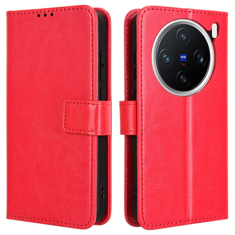 For vivo X200 Pro mini 5G Case Crazy Horse Texture PU Leather Phone Wallet Cover - Red