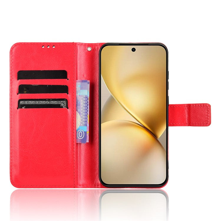 For vivo X200 Pro mini 5G Case Crazy Horse Texture PU Leather Phone Wallet Cover - Red