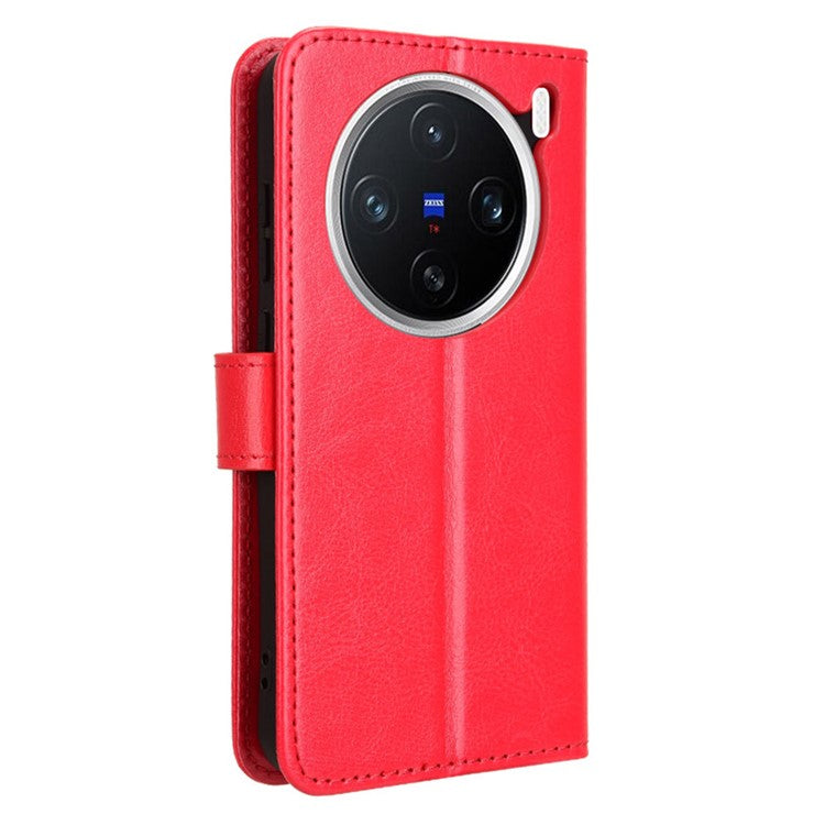 For vivo X200 Pro mini 5G Case Crazy Horse Texture PU Leather Phone Wallet Cover - Red