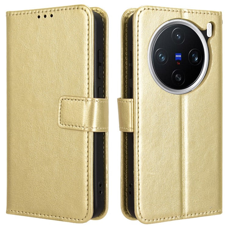 For vivo X200 Pro mini 5G Case Crazy Horse Texture PU Leather Phone Wallet Cover - Gold