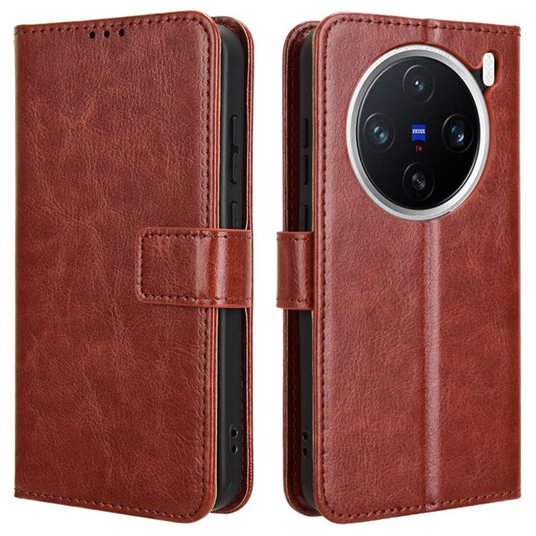 For vivo X200 Pro mini 5G Case Crazy Horse Texture PU Leather Phone Wallet Cover - Brown