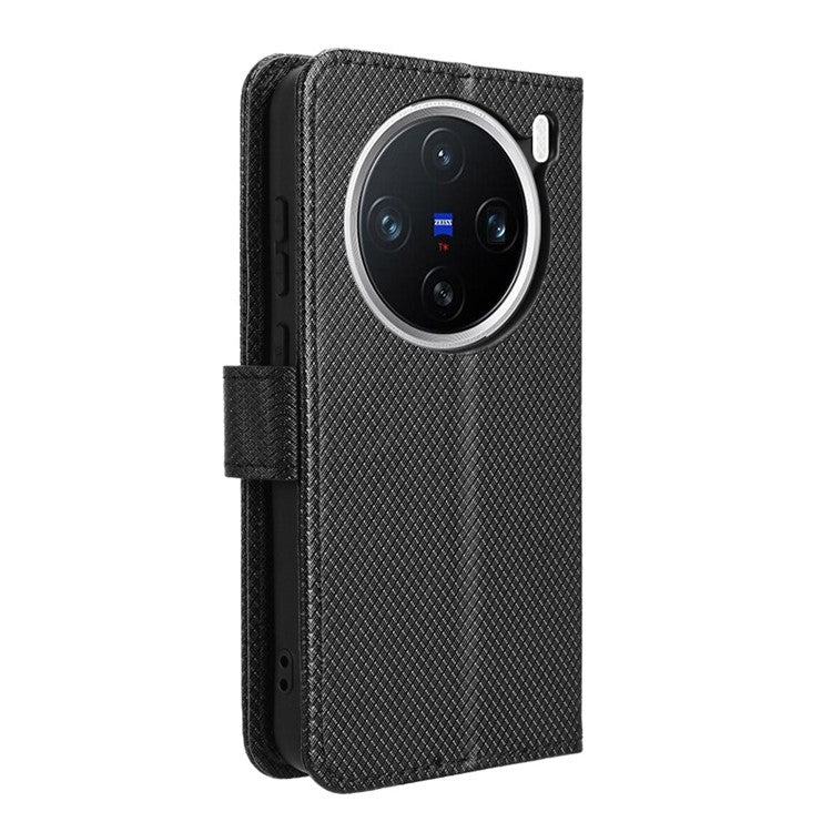 For vivo X200 Pro mini 5G Case PU Leather Diamond Texture Wallet Phone Cover - Black