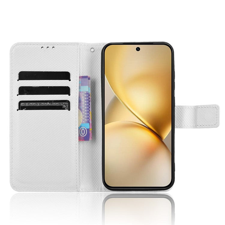 For vivo X200 Pro mini 5G Case PU Leather Diamond Texture Wallet Phone Cover - White