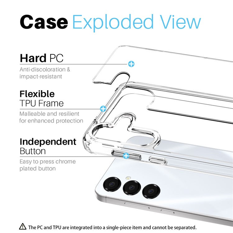 NORTHJO For Samsung Galaxy A16 5G / 4G Case Transparent PC+TPU Phone Cover Set with Screen Film + Lens Film