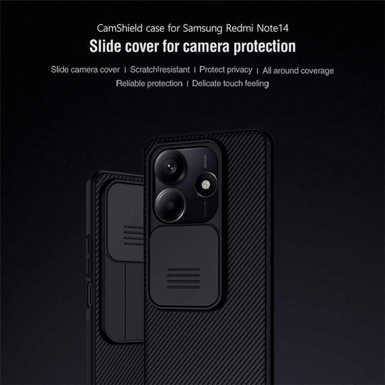 NILLKIN Camshield for Xiaomi Redmi Note 14 5G / 14 4G Case Hard PC Twill Texture Phone Cover with Slide Camera Lid - Black