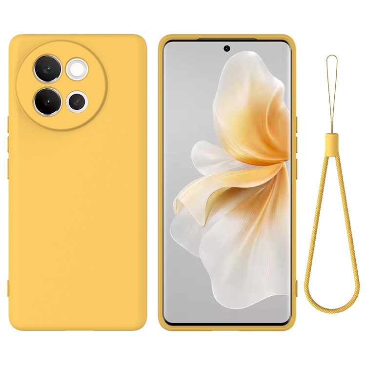 For vivo V40 Lite 5G Case Liquid Silicone Anti-Scratch Phone Cover with Hand Strap - Yellow