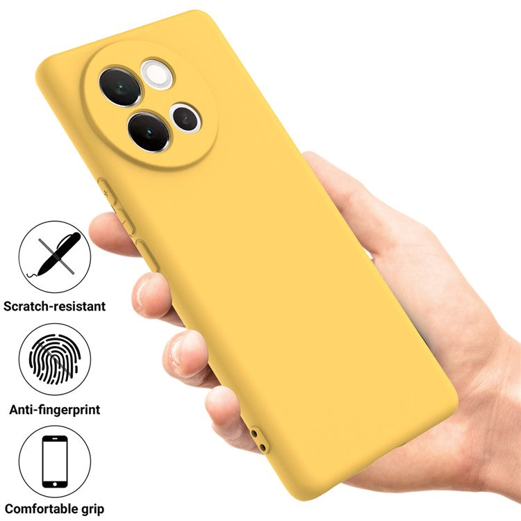 For vivo V40 Lite 5G Case Liquid Silicone Anti-Scratch Phone Cover with Hand Strap - Yellow