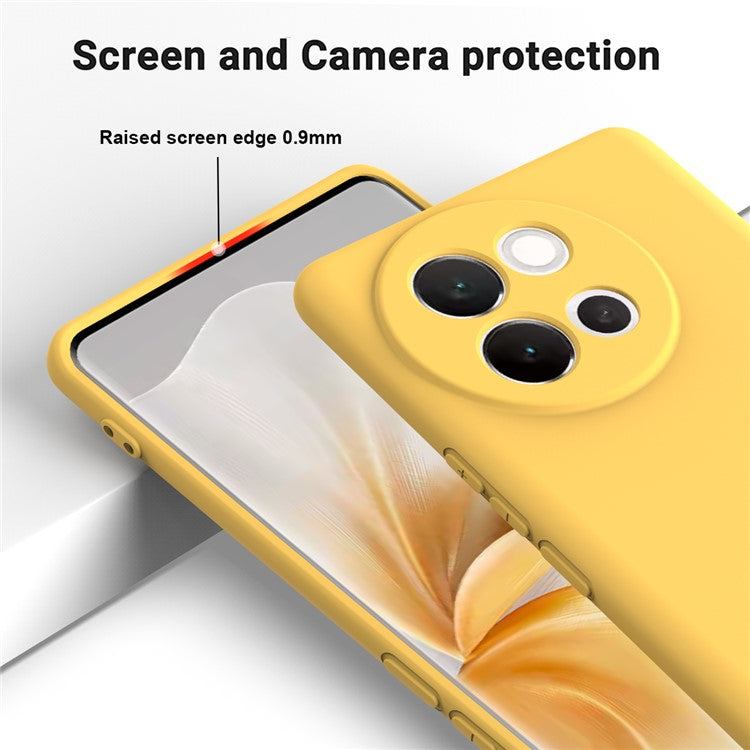 For vivo V40 Lite 5G Case Liquid Silicone Anti-Scratch Phone Cover with Hand Strap - Yellow