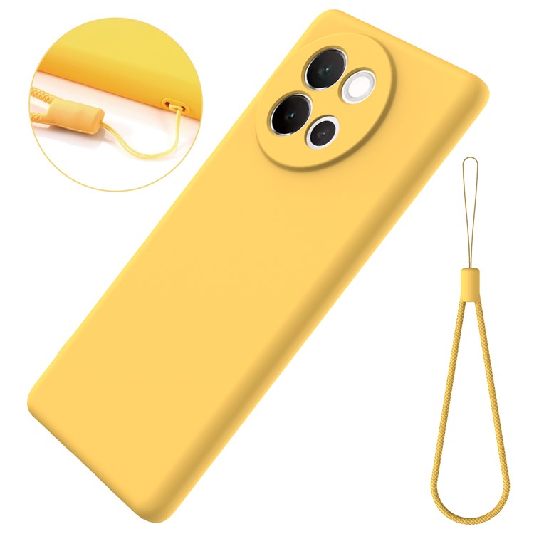 For vivo V40 Lite 5G Case Liquid Silicone Anti-Scratch Phone Cover with Hand Strap - Yellow