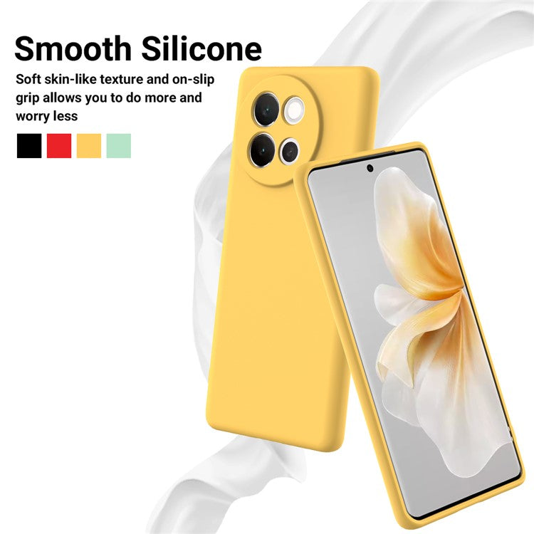 For vivo V40 Lite 5G Case Liquid Silicone Anti-Scratch Phone Cover with Hand Strap - Yellow