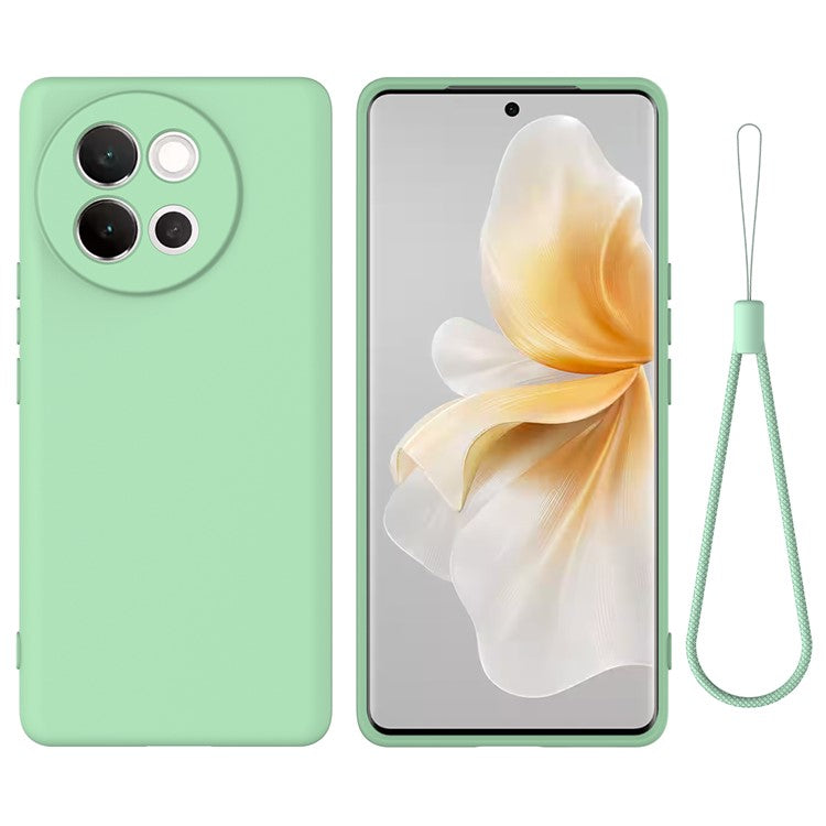 For vivo V40 Lite 5G Case Liquid Silicone Anti-Scratch Phone Cover with Hand Strap - Green