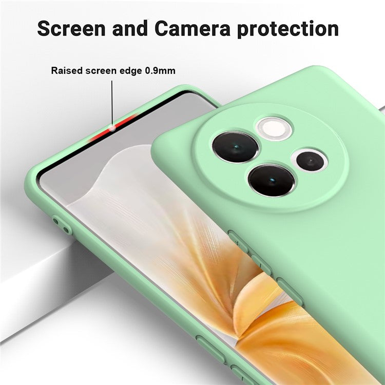 For vivo V40 Lite 5G Case Liquid Silicone Anti-Scratch Phone Cover with Hand Strap - Green