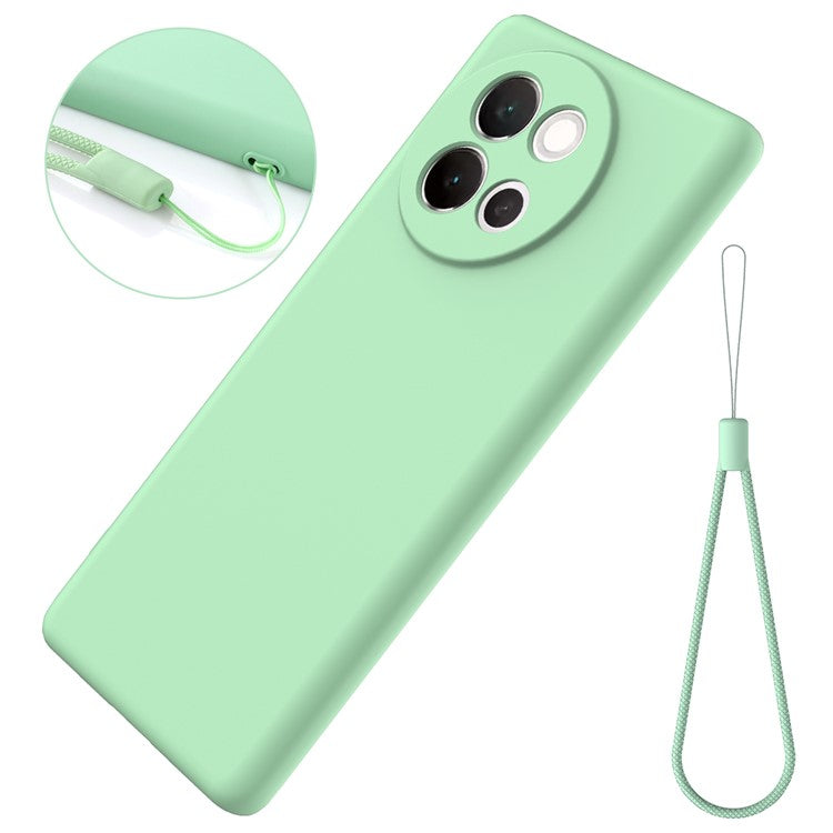 For vivo V40 Lite 5G Case Liquid Silicone Anti-Scratch Phone Cover with Hand Strap - Green