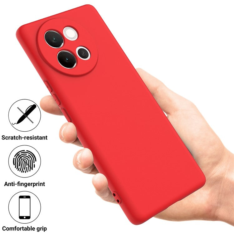 For vivo V40 Lite 5G Case Liquid Silicone Anti-Scratch Phone Cover with Hand Strap - Red