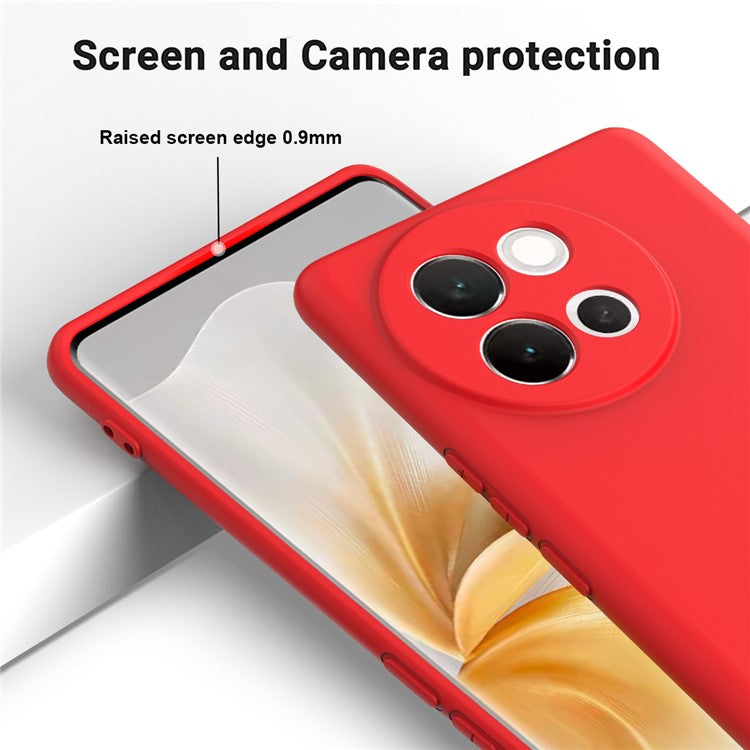 For vivo V40 Lite 5G Case Liquid Silicone Anti-Scratch Phone Cover with Hand Strap - Red