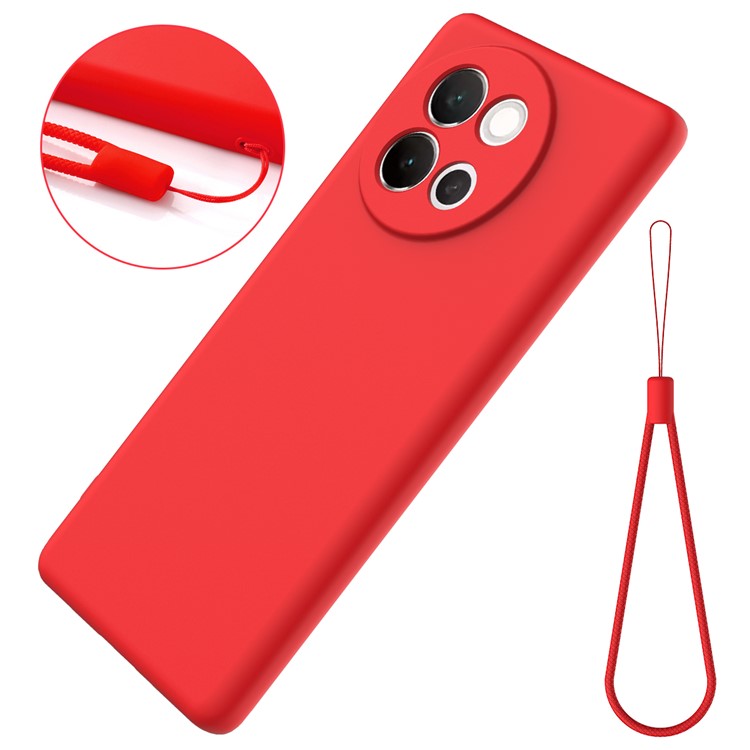 For vivo V40 Lite 5G Case Liquid Silicone Anti-Scratch Phone Cover with Hand Strap - Red