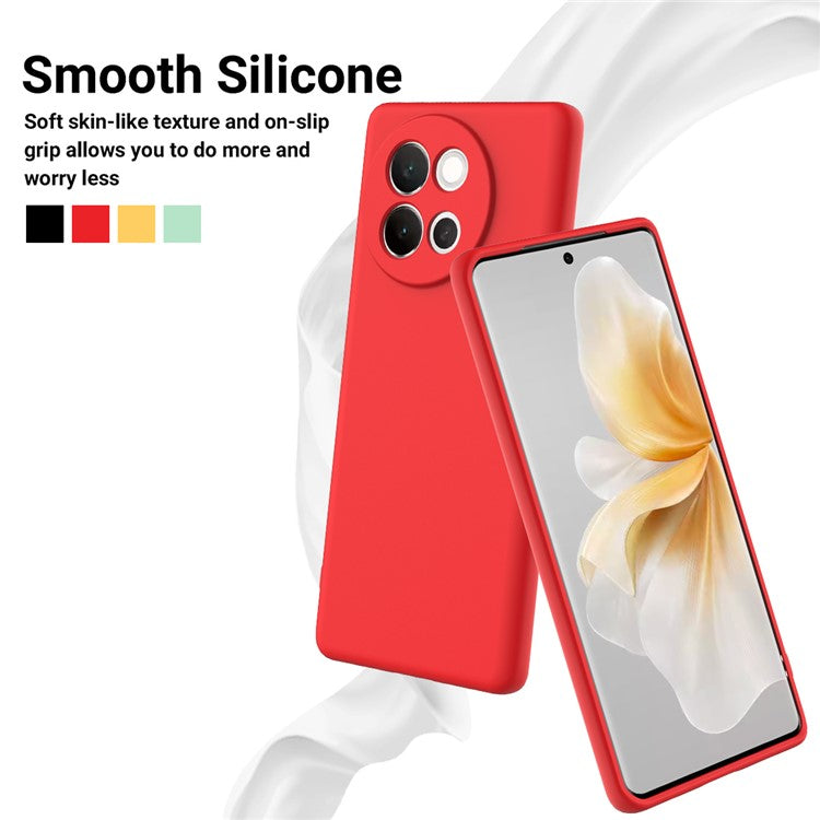 For vivo V40 Lite 5G Case Liquid Silicone Anti-Scratch Phone Cover with Hand Strap - Red