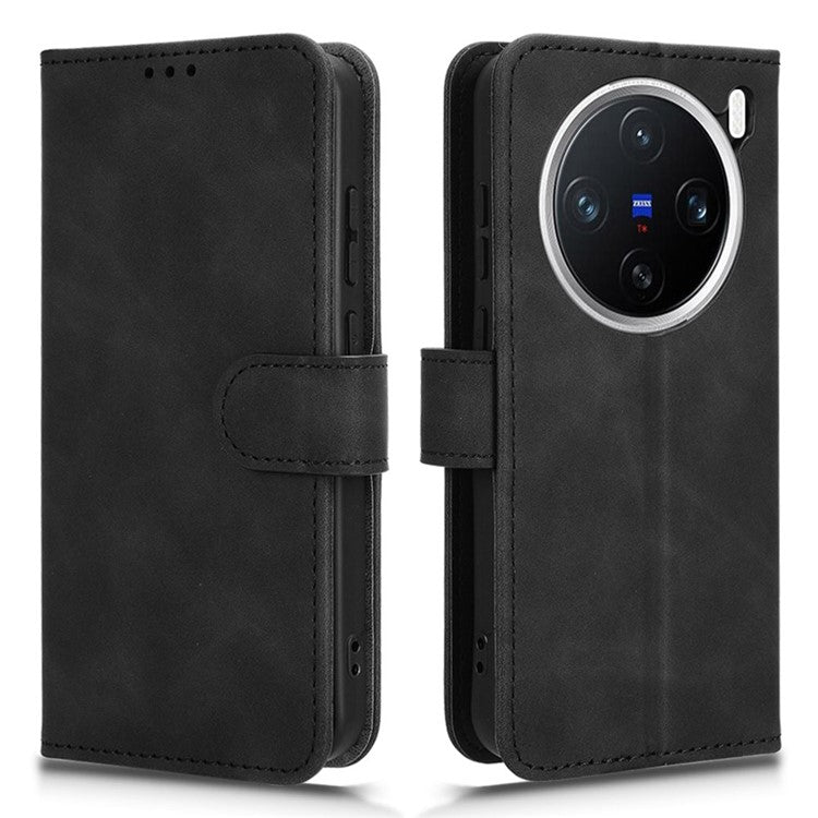 For vivo X200 5G Leather Case Skin-Feel Anti-Drop Wallet Flip Phone Cover - Black