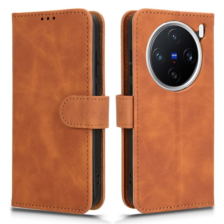 For vivo X200 Pro mini 5G Leather Case Skin-Feel Anti-Drop Wallet Flip Phone Cover - Brown