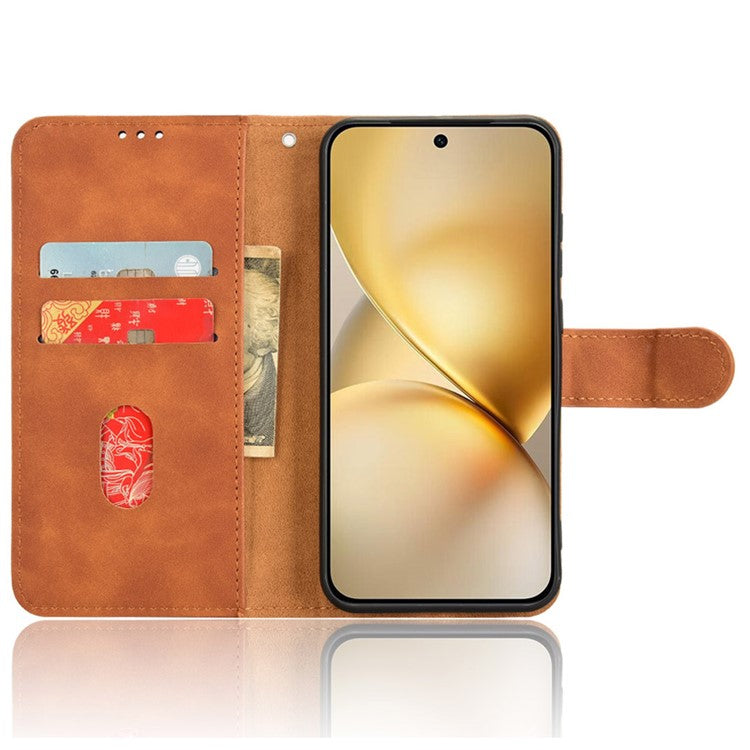 For vivo X200 Pro mini 5G Leather Case Skin-Feel Anti-Drop Wallet Flip Phone Cover - Brown