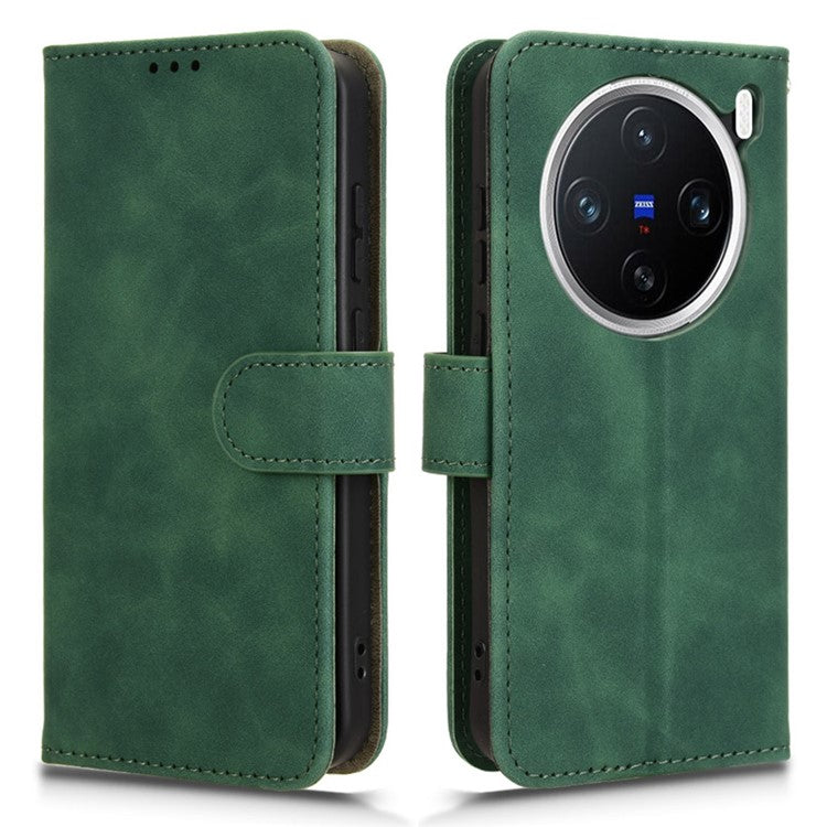 For vivo X200 Pro mini 5G Leather Case Skin-Feel Anti-Drop Wallet Flip Phone Cover - Green