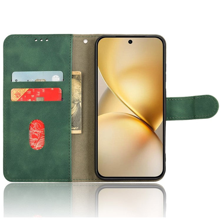 For vivo X200 Pro mini 5G Leather Case Skin-Feel Anti-Drop Wallet Flip Phone Cover - Green