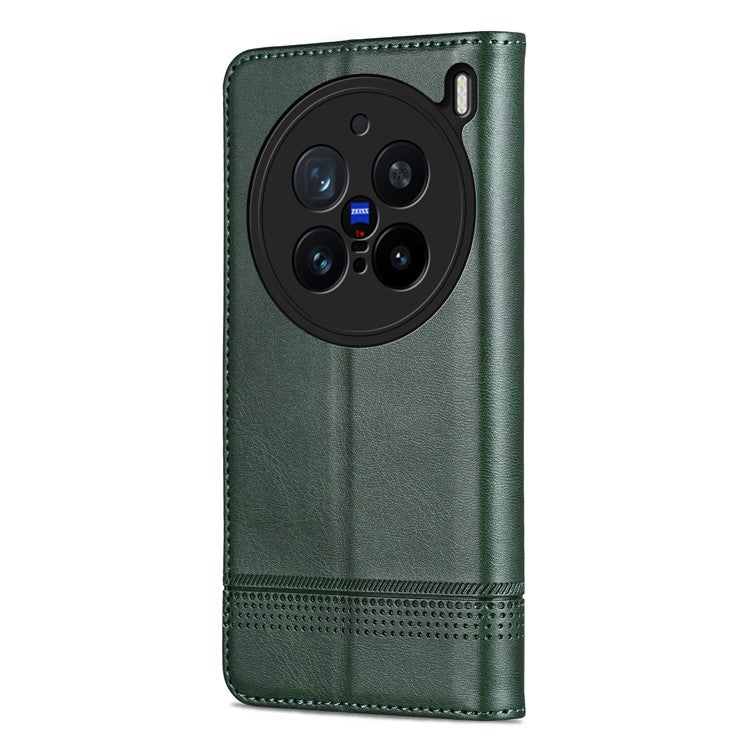 AZNS For vivo X200 Pro 5G Case Cowhide Texture PU Leather Wallet Phone Cover - Green