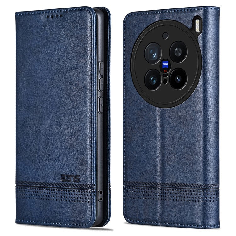 AZNS For vivo X200 Pro 5G Case Cowhide Texture PU Leather Wallet Phone Cover - Blue