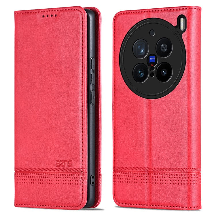 AZNS For vivo X200 Pro 5G Case Cowhide Texture PU Leather Wallet Phone Cover - Red