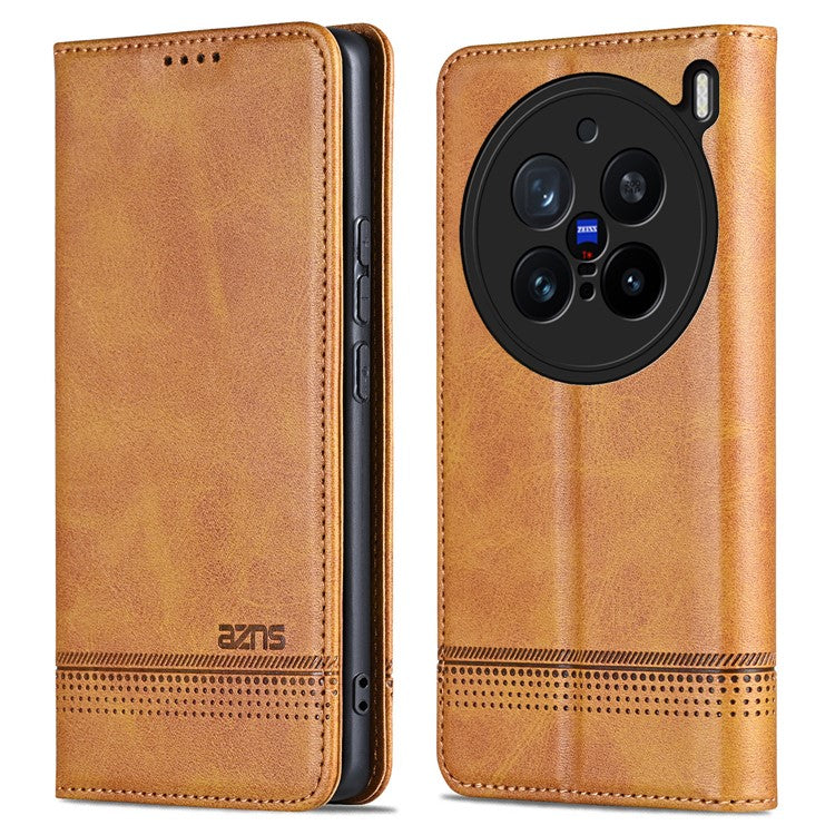 AZNS For vivo X200 Pro 5G Case Cowhide Texture PU Leather Wallet Phone Cover - Brown