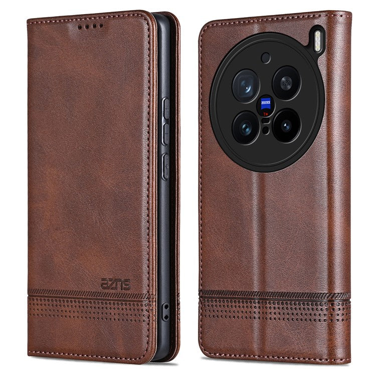 AZNS For vivo X200 Pro 5G Case Cowhide Texture PU Leather Wallet Phone Cover - Coffee