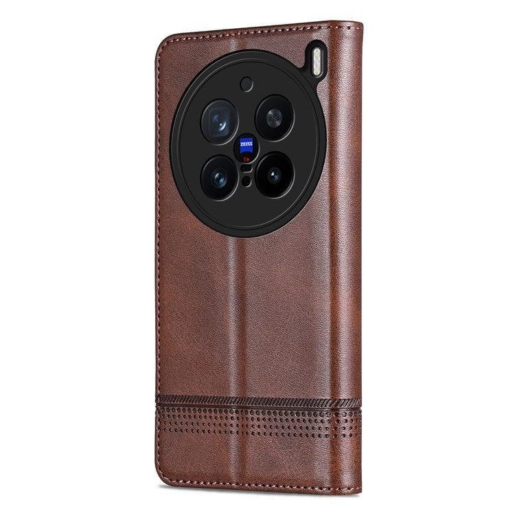 AZNS For vivo X200 Pro 5G Case Cowhide Texture PU Leather Wallet Phone Cover - Coffee