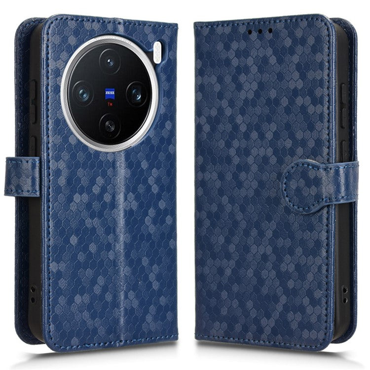 For vivo X200 5G Wallet Case Dot Pattern Imprint PU Leather Phone Cover - Dark Blue