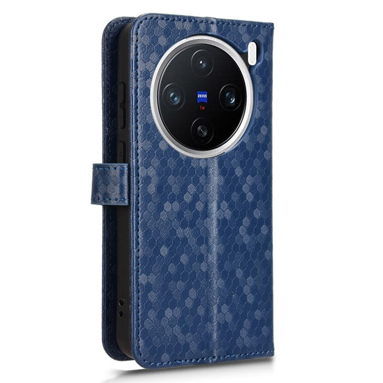 For vivo X200 5G Wallet Case Dot Pattern Imprint PU Leather Phone Cover - Dark Blue