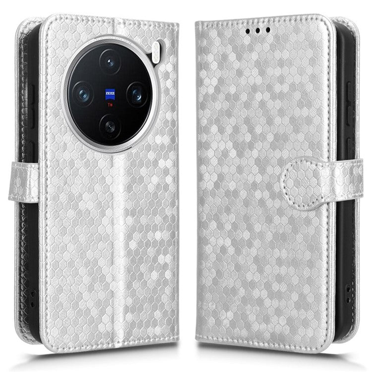 For vivo X200 5G Wallet Case Dot Pattern Imprint PU Leather Phone Cover - Silver